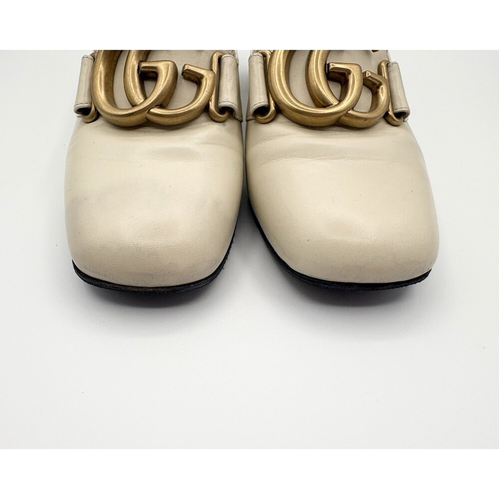 Gucci Victoire GG Block Heel Pumps White/Cream Leather Gold GG Buckle Sz EU 36 - Picture 6 of 14
